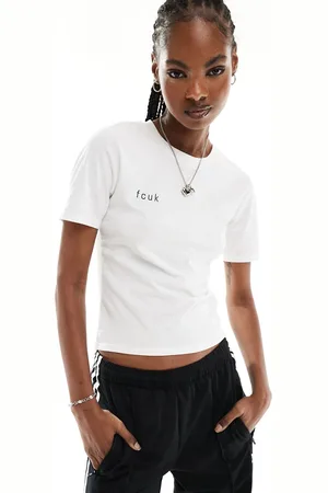 French Connection FCUK - T-shirt corta aderente bianca