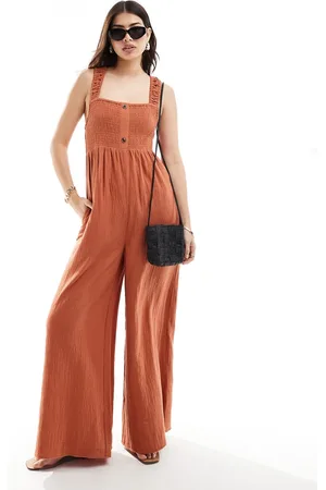 ASOS Tuta jumpsuit color ruggine con fascette elasticizzate e corpino arricciato
