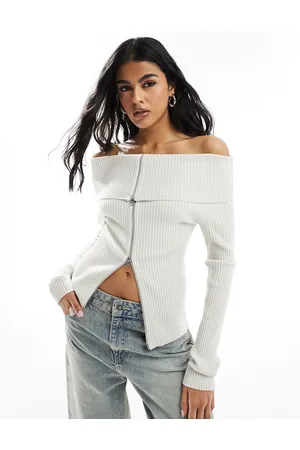 Weekday Vanna - Cardigan sporco con spalle scoperte e zip