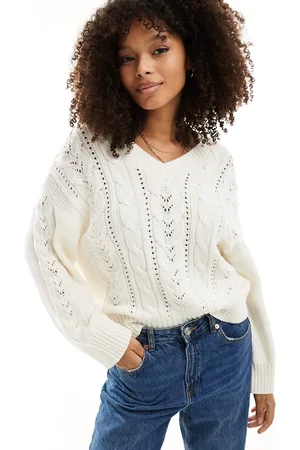 ASOS Maglione con scollo a V color crema a trecce