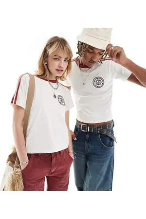 Reclaimed T-Shirt corta unisex slim bianca con stampa stile calcio e righe