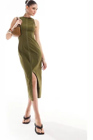 ASOS Vestito midi kaki con impunture