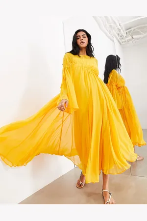 ASOS Vestito lungo in chiffon a maniche lunghe con dettagli raccolti