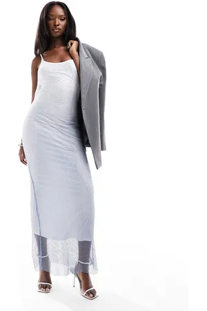 Rare Fashion London - Vestito midi premium con spalline sottili e strass sfumato bianco e blu