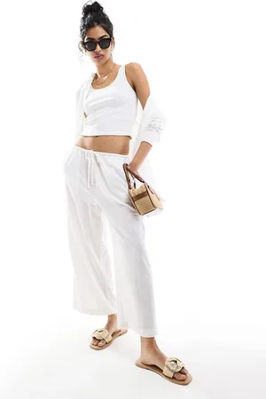 ASOS Pantaloni culotte in misto lino bianchi