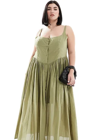 ASOS ASOS DESIGN Curve - Prendisole midi in voile verde stile picnic
