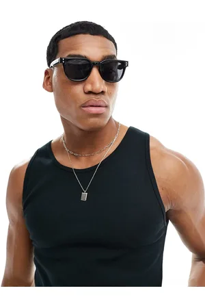 ASOS Occhiali da sole squadrati neri con dettagli argento