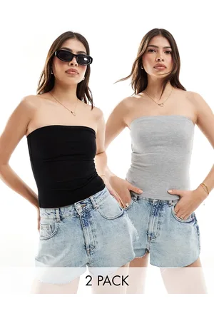 Miss Selfridge Confezione da 2 top a fascia nero e grigio mélange
