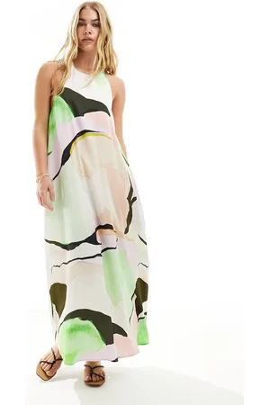 ASOS Prendisole lungo allacciato al collo in tessuto cupro minimal con stampa astratta vivace