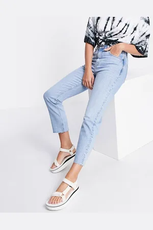 Topshop Jeans dritti cropped con vita medio alta candeggiati