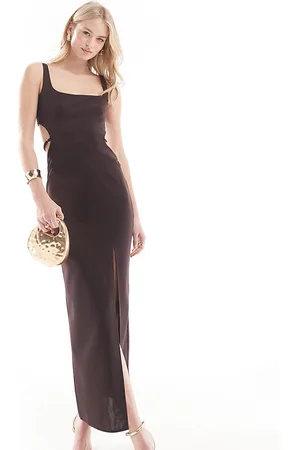 ASOS ASOS DESIGN Tall - Vestito lungo fasciante con scollo squadrato e doppia fascetta sul retro color cioccolato