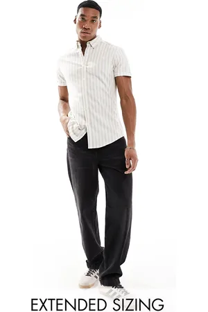 ASOS Camicia Oxford slim elasticizzata color pietra a righe