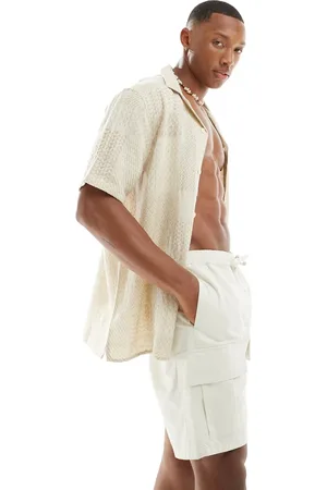 Hollister Camicia a maniche corte in jacquard color cuoio testurizzata