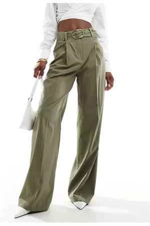 MANGO Pantaloni kaki a fondo ampio con fibbia in vita