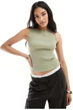 & OTHER STORIES Top senza maniche in maglia kaki con scollo a barchetta