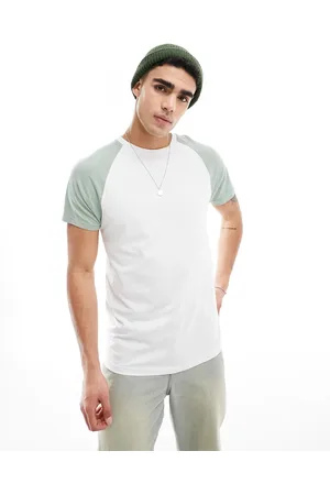 Brave Soul T-shirt bianca e verde con maniche raglan