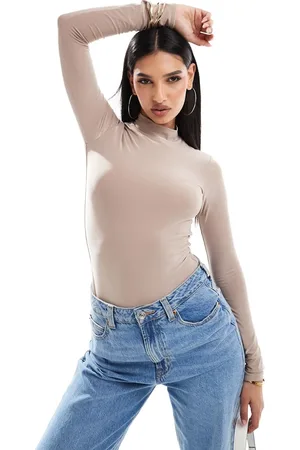 ASOS Body accollato a maniche lunghe sinuoso color fungo a doppio strato