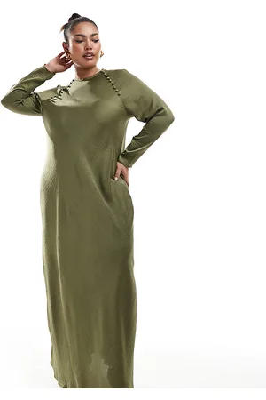 ASOS ASOS DESIGN Curve - Vestito lungo asimmetrico in raso kaki con bottoni