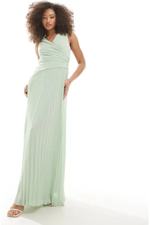 TFNC Vestito lungo da damigella in chiffon a pieghe color menta fresca a portafoglio