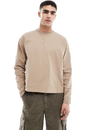 ASOS T-shirt corta oversize squadrata a maniche lunghe pesante kaki