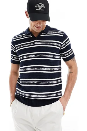 Brave Soul Polo in maglia pesante testurizzata a righe con colletto aperto