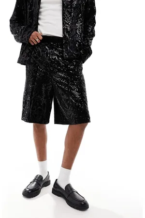 ASOS Pantaloncini taglio lungo ampi eleganti neri con paillettes in coordinato