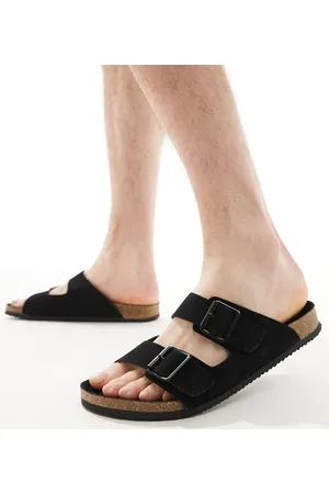 ASOS Sandali neri in camoscio sintetico con suola in sughero e fascette doppie