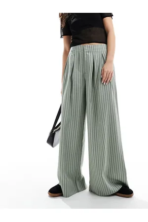 ASOS Pantaloni a pieghe a fondo ampio color salvia a righe