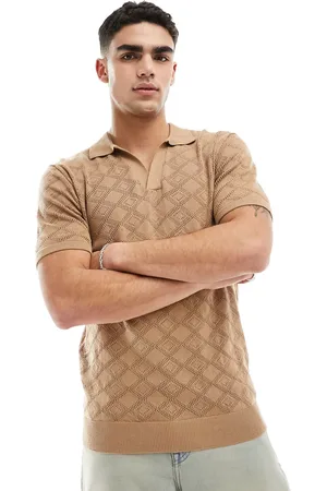 Brave Soul Polo color cuoio in maglia testurizzata con colletto aperto