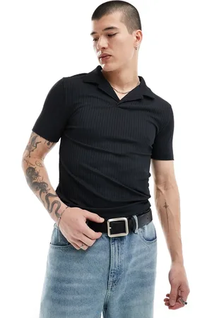 ASOS Polo nera testurizzata a coste