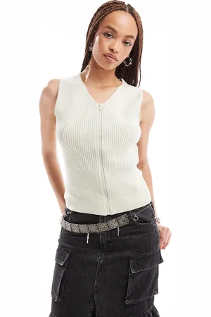 Weekday Siri - Canotta in maglia slavato con zip