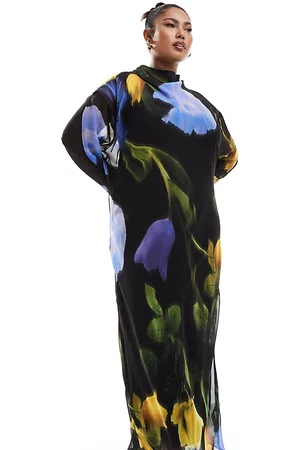 ASOS ASOS DESIGN Curve - Vestito lungo in chiffon con stampa floreale sfocata