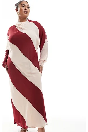 ASOS ASOS DESIGN Curve - Vestito lungo accollato a righe beige e mora