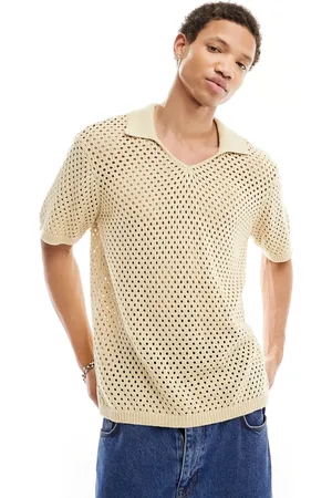 Native Youth Polo in maglia traforata di cotone beige
