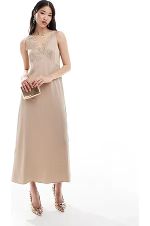 & OTHER STORIES Vestito sottoveste beige chiaro con gonna al polpaccio e particolari in pizzo