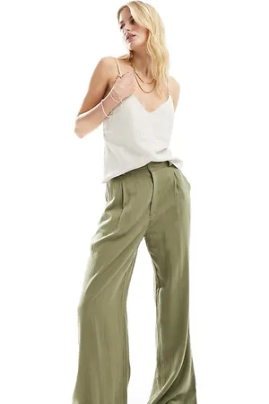 ASOS ASOS DESIGN Tall - Pantaloni dad fit a fondo ampio oliva in misto lino