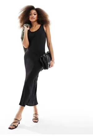 ASOS Vestito sottoveste midi con scollo a coste e taglio sbieco