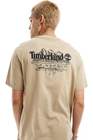 Timberland T-shirt oversize beige con stampa grande di montagne sulla schiena - In esclusiva per ASOS