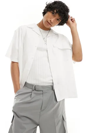 COLLUSION Camicia a maniche corte bianca in popeline con rever