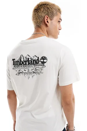Timberland T-shirt oversize sporco con stampa grande di montagne sulla schiena - In esclusiva per ASOS
