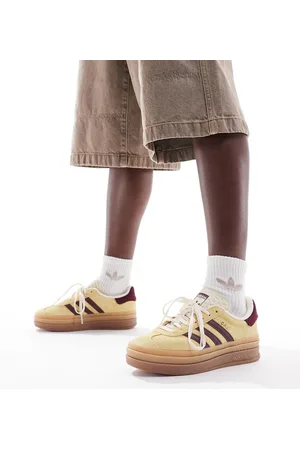 adidas Gazelle Bold - Sneakers giallo tenue e bordeaux con plateau