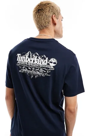 Timberland T-shirt oversize blu navy con stampa grande di montagne sulla schiena - In esclusiva per ASOS