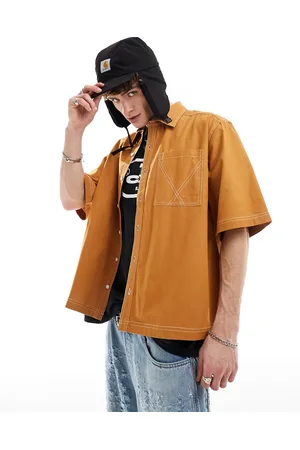 COLLUSION Camicia squadrata in ripstop color sabbia con cuciture a contrasto