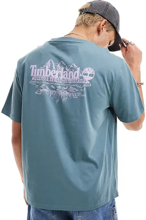 Timberland T-shirt oversize blu con stampa grande di montagne sulla schiena - In esclusiva per ASOS