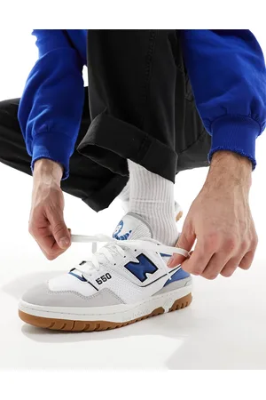 New Balance 550 - Sneakers bianche e blu con punta in camoscio