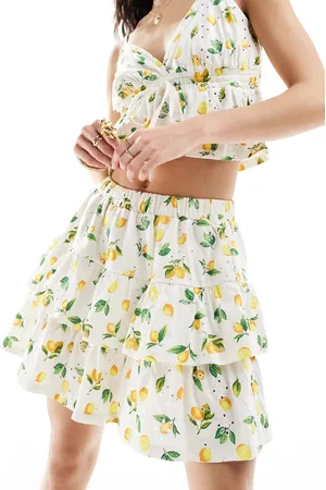ASOS Gonna a balze in pizzo con stampa di limoni