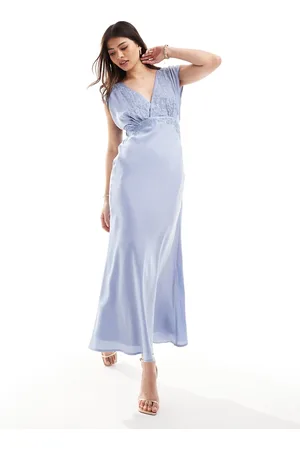 ASOS Vestito midi blu a fiori con ricamo