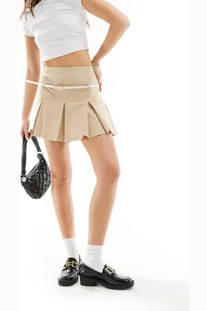 ASOS Minigonna color pietra a pieghe con cintura