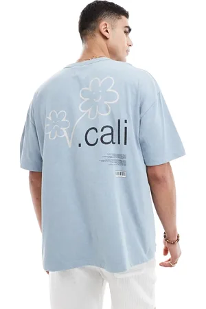 ASOS T-shirt oversize blu slavato con stampa sul retro con fiori e scritta "California"