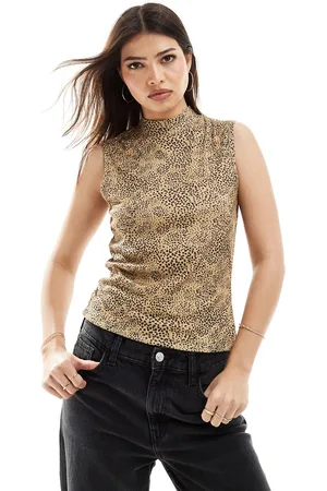 ASOS Top accollato senza maniche con stampa animalier mini